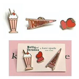 NWT Kate Spade ♠️ x Betty & Veronica Archie Comics Gold Plated Enamel 3 Pin Set